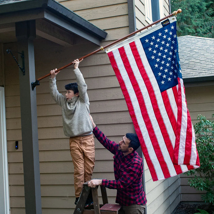 3' x 5' Premium American Flag Set – Hardwood Spinning Pole & Mounting Bracket | 100% Made in USA