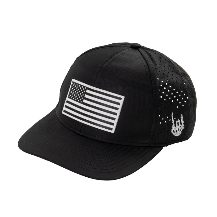 Old Glory Black and White Curved Performance Hat *BadFlag*