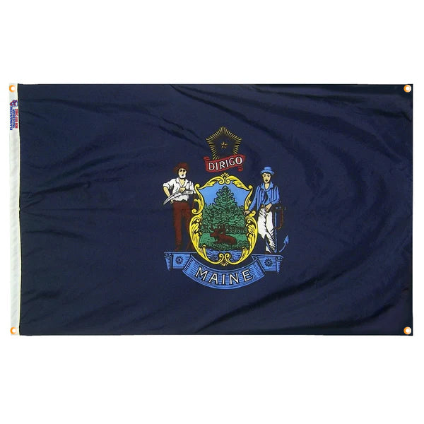 Maine Flag with Grommets Along the Edges for Wall Hanging