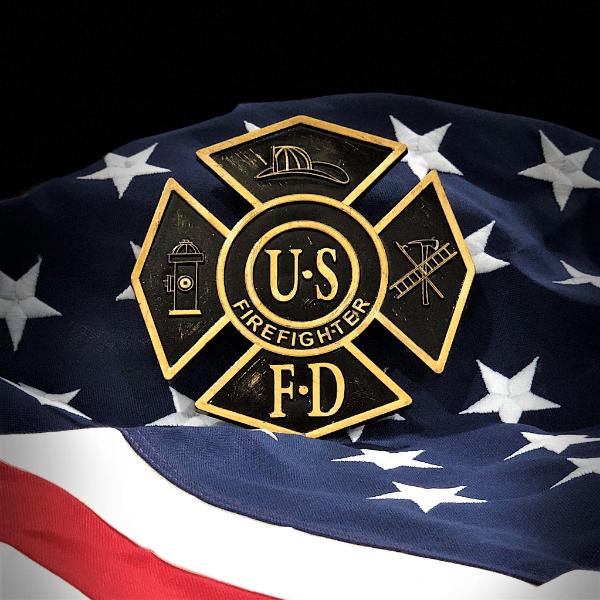 Fire Fighter Grave Marker & Flag Holder with Aluminum Ground Spike (Black & Gold)