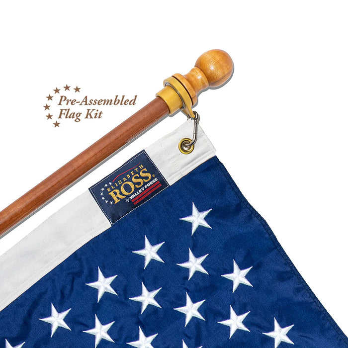 3' x 5' Premium American Flag Set – Hardwood Spinning Pole & Mounting Bracket | 100% Made in USA
