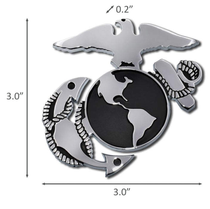 US Marine Corps emblem with dimensions on a white background