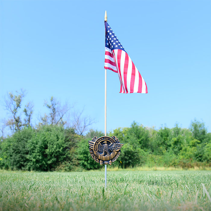 WWII Veteran Grave Marker & Flag Holder with Aluminum Ground Spike