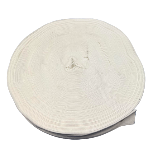 A roll of white polyester flag header material.