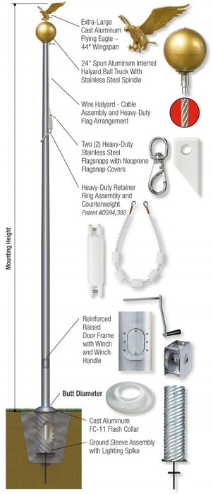 100' Internal Winch Aluminum Flagpole