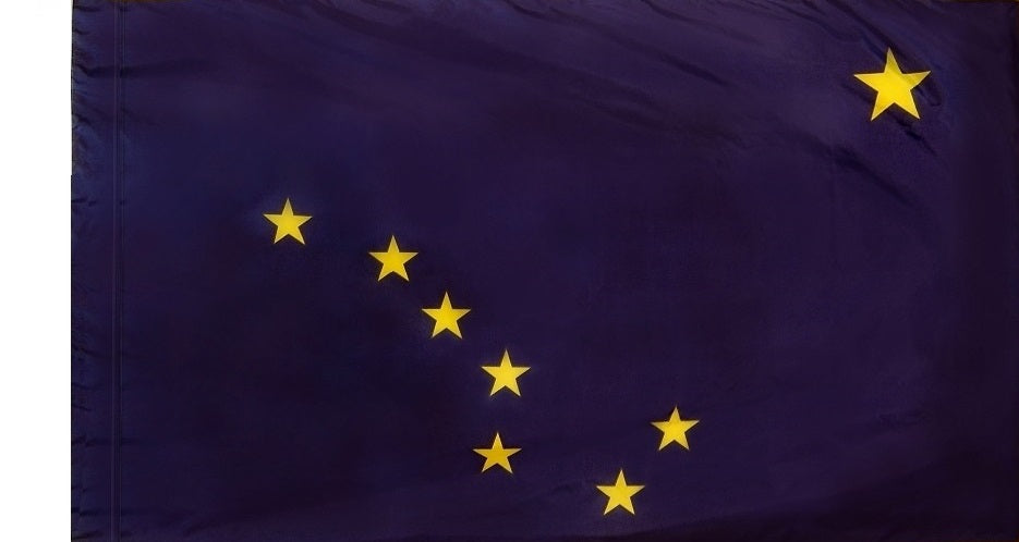 Alaska flag with gold fringe. Alaska flags for sale. Alaska Flag for sale. Alaska parade flag. Alaska flag with fringe. Alaska flag with gold fringe. Alaska indoor flag. Alaska presentation flag. 