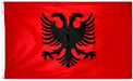 Albania outdoor flag featuring a bold red background with a black double-headed eagle emblem in the center, made from durable, weather-resistant fabric for outdoor display.