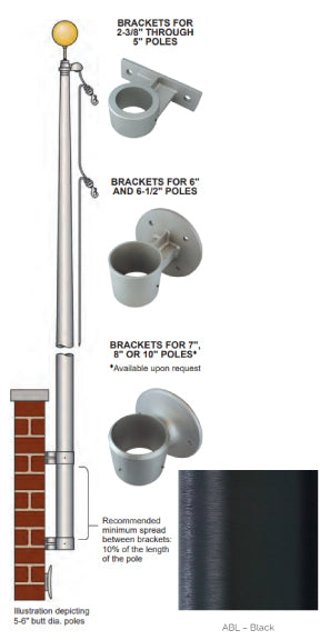 Vertical Wall Mount Aluminum Flagpole Kit