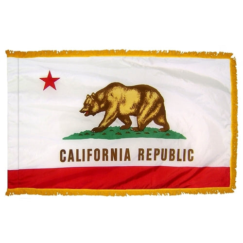 California flag with gold fringe. California flag with fringe. California Flag for sale. California parade flag. California flag with fringe. California indoor flag. California parade flag.