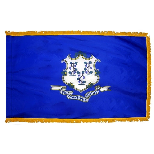 Connecticut flag with gold fringe. Connecticut Flag for sale. Connecticut parade flag. Connecticut flag with fringe. Connecticut indoor flag. Connecticut presentation flag. 