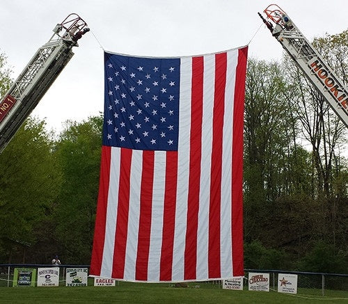 Polyester American Flag with Wind Slits for Hanging on Fire Trucks & Cranes *Made in USA*