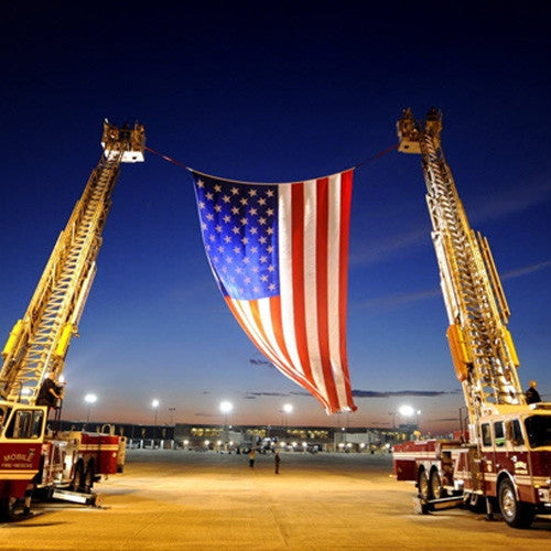 Polyester American Flag with Wind Slits for Hanging on Fire Trucks & Cranes *Made in USA*