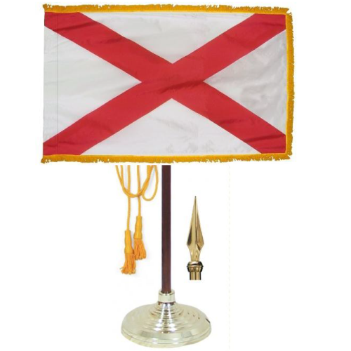 Alabama flag with gold fringe. Alabama flags for sale. Alabama Flag for sale. Alabama parade flag. Alabama flag with fringe. Alabama flag with gold fringe. Alabama indoor flag. Alabama presentation flag. 